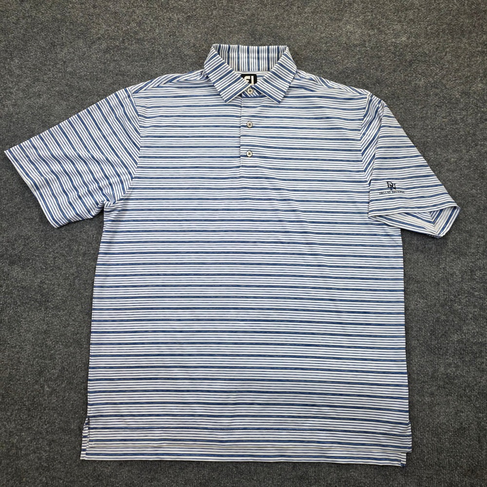 FootJoy Polo Shirt Mens Large Blue Striped Dallas National‎ Golf Performance